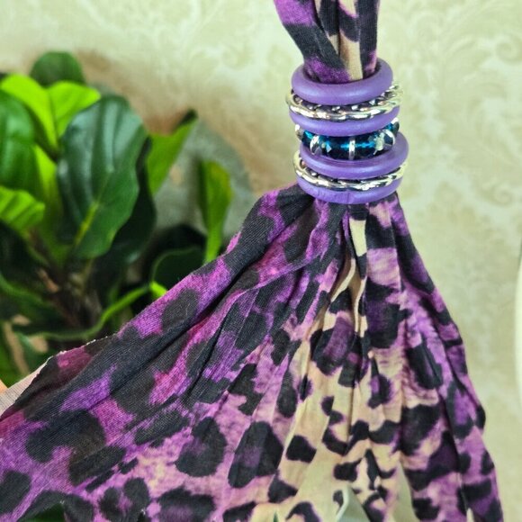 Very Moda Purple Animal Print Scarf Necklace Jewelry Multiple Ways to Style NWT - Picture 11 of 15